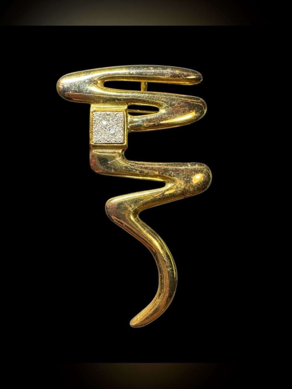Vintage Jewels by Park Lane Gold Abstract Brooch – Zig Zag Wave Pin Rhinestones